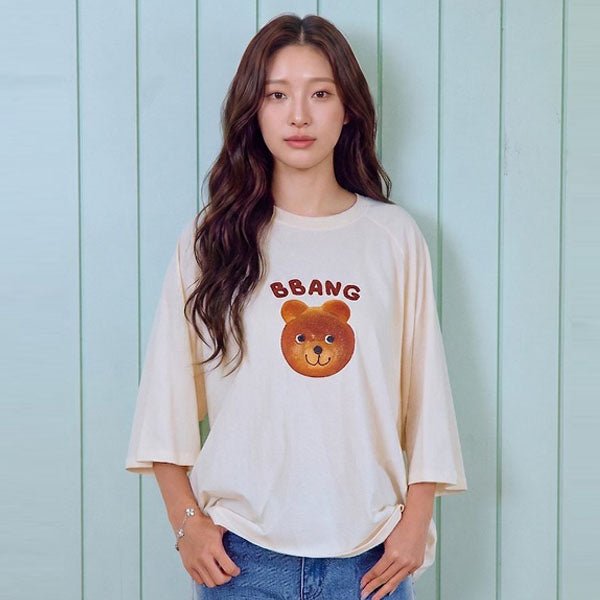 Bread Raglan T-Shirt - Adult Korean kids t-shirt in cream made in Korea