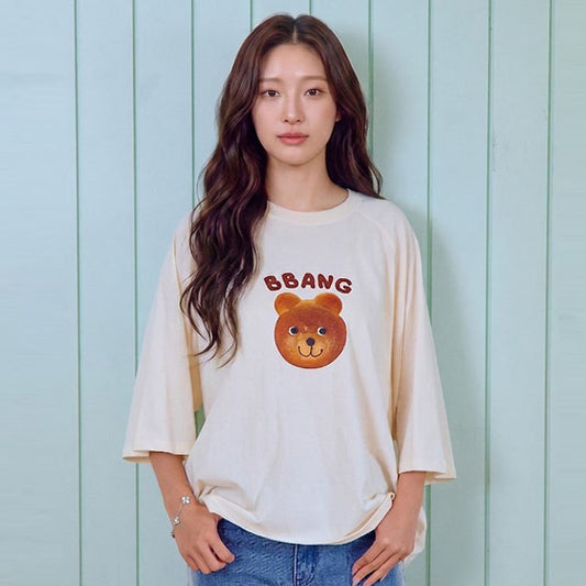 Bread Raglan T-Shirt - Adult Korean kids t-shirt in cream made in Korea
