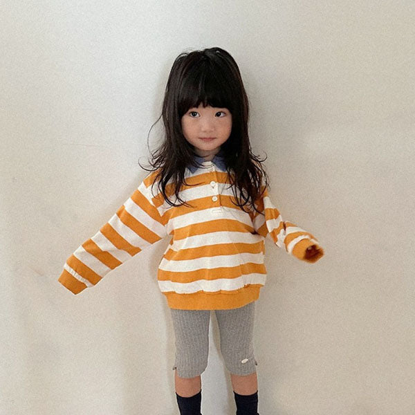 Stripe Collar Sweatshirt Korean toddler sweater in yellow made in Korea