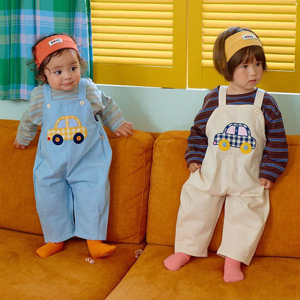 Vroom Vroom Denim Overalls Korean infant overall in cream made in Korea