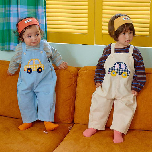 Vroom Vroom Denim Overalls Korean infant overall in cream made in Korea