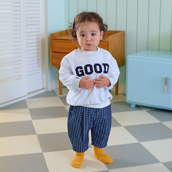 Denim Check Pants Korean infant pants in medium blue made in Korea