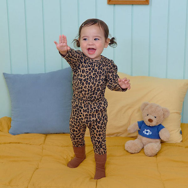 Little Leopard Loungewear Korean infant loungewear in brown made in Korea