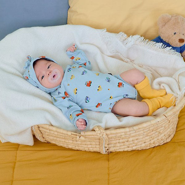 Car Bodysuit & Bonnet Set Korean infant bodysuit in cream made in Korea