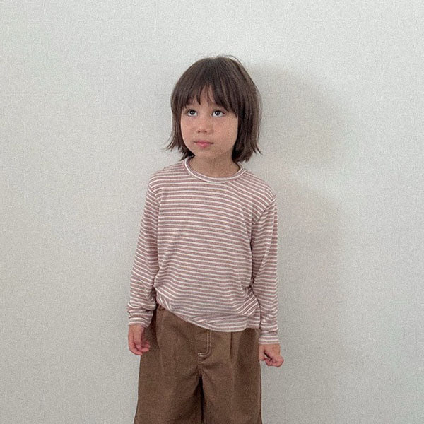 Stripe Latte Tee Korean toddler t-shirt in cream made in Korea