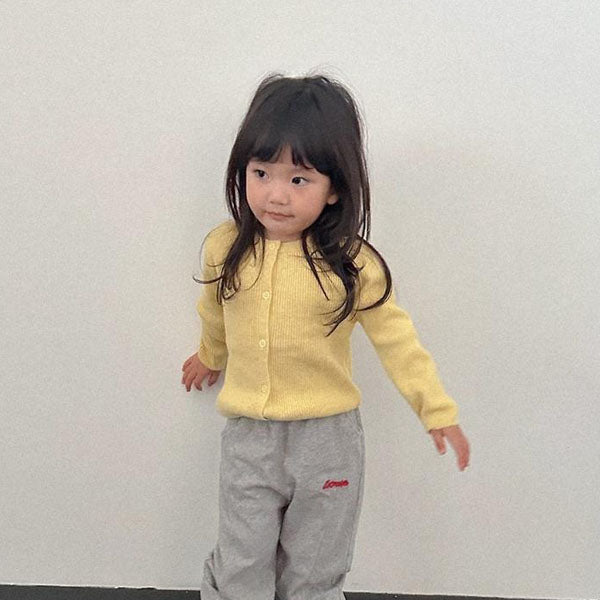 Olive Cardigan Korean toddler sweater in yellow made in Korea