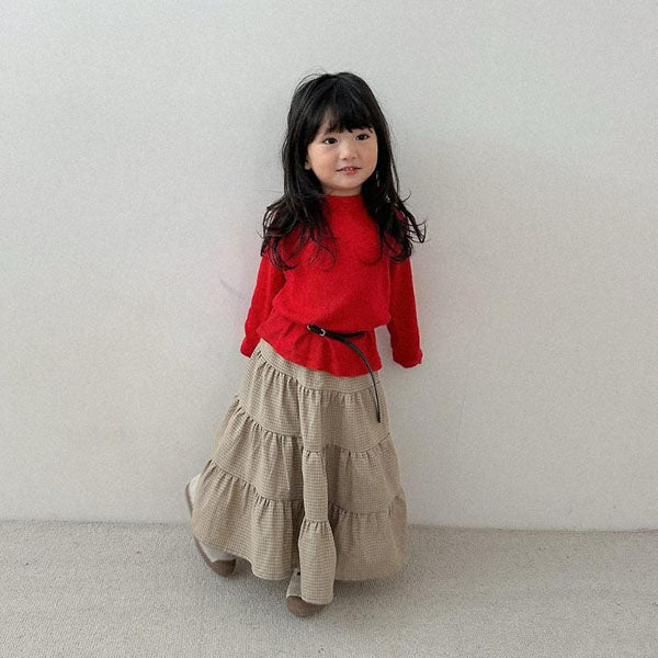 Check Tiered Skirt Korean toddler skirt in beige made in Korea