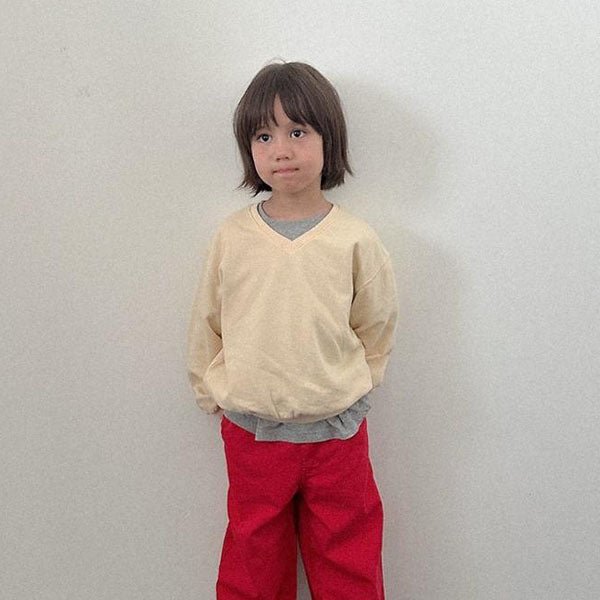 Teddy V-Neck Sweatshirt Korean toddler sweater in butter made in Korea