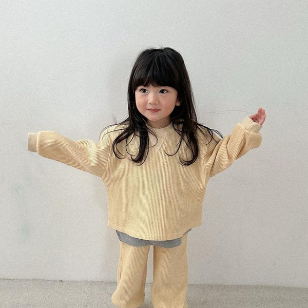 Flat Waffle Sweatshirt Korean toddler sweater in yellow made in Korea