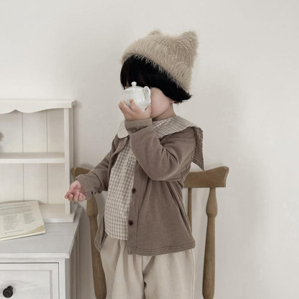 Leira Binding Cardigan Korean infant sweater in cream made in Korea