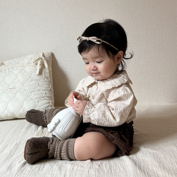 Check Balloon Blouse Korean infant blouse in beige made in Korea