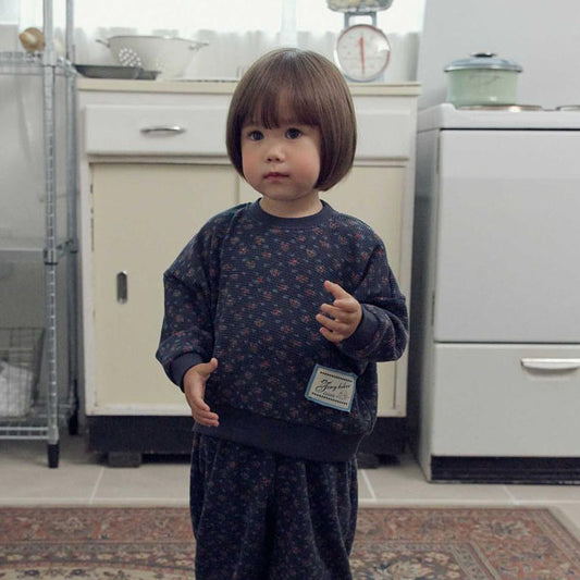 Madeleine Waffle Sweatshirt Korean toddler sweater in navy made in Korea