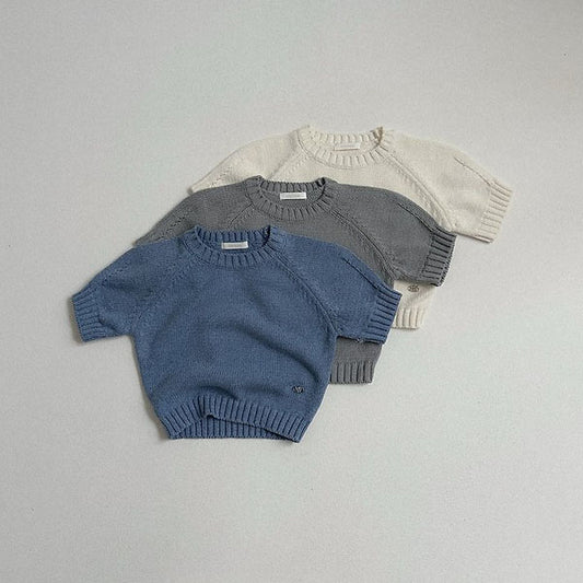 Emblem 3/4 Sleeve Knit Top Korean toddler sweater in heather made in Korea