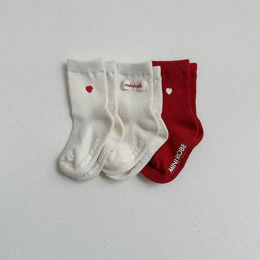 Heart Logo Socks Korean toddler accessory in 3 colors set made in Korea