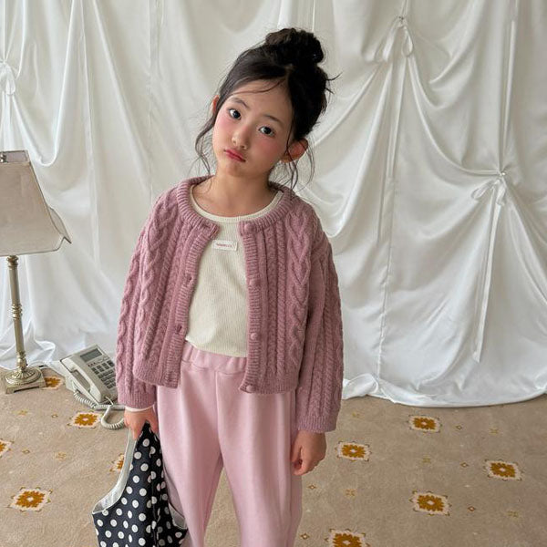 Mauve Knit Cardigan Korean toddler sweater in purple made in Korea