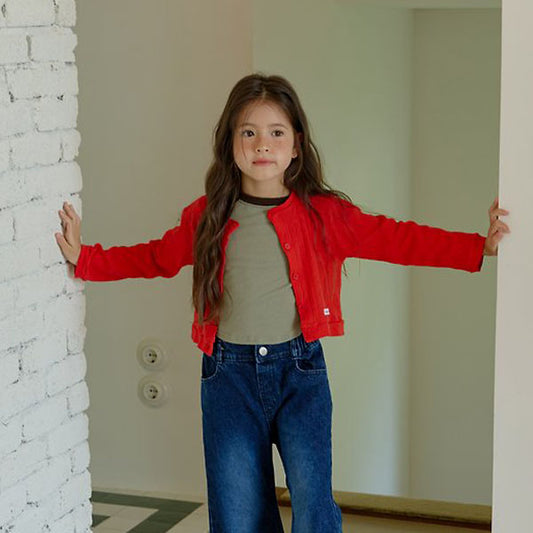 Melville Eyelet Cardigan Korean toddler sweater in red made in Korea