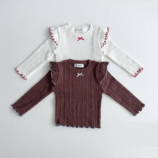Autumn Double Ruffle Tee Korean infant t-shirt in ivory made in Korea