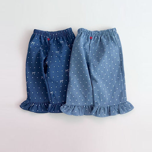 Denim Ruffle Pants Korean infant pants in light denim made in Korea