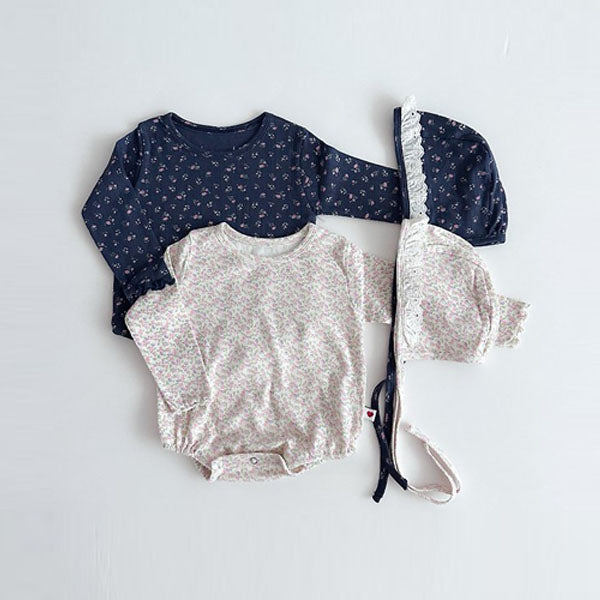Floral Bodysuit Set Korean infant bodysuit in navy base made in Korea