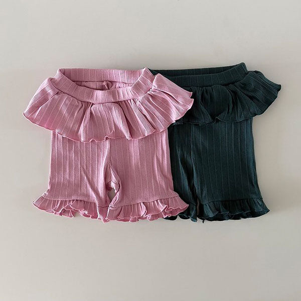 Double Ruffle Leggings Korean infant pants in dark green made in Korea