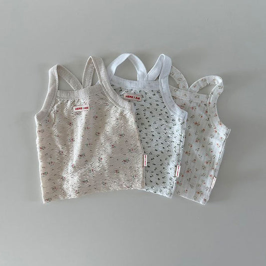 Floral Tank Top Korean infant tank top in beige pink made in Korea