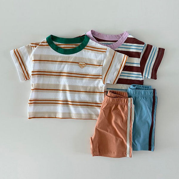 Heart Stripe Set Korean infant set in brown made in Korea