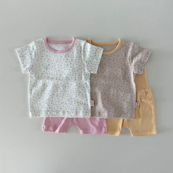Half Floral Loungewear Korean infant loungewear in yellow made in Korea