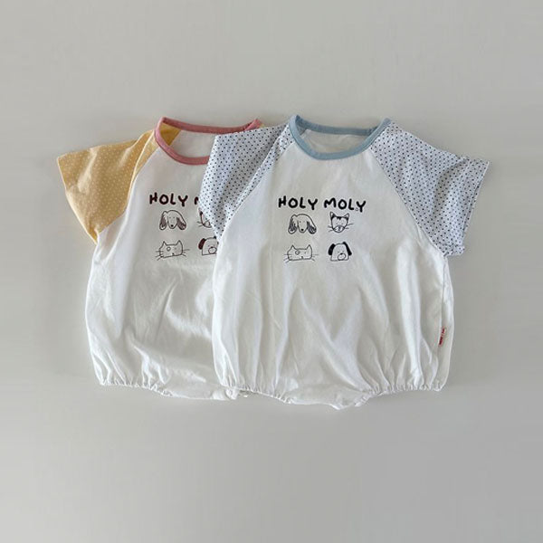 Holy Moly Bodysuit Korean infant bodysuit in yellow pink made in Korea