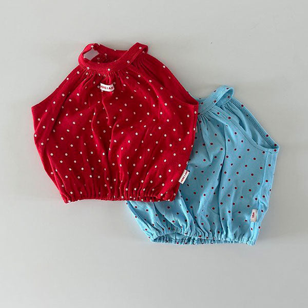 Polka Dot Shirred Tank Top Korean infant tank top in blue made in Korea