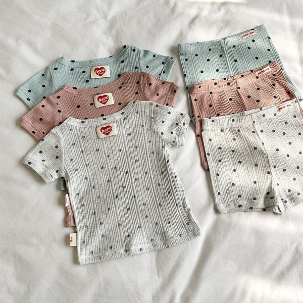 Polka Dot Eyelet Loungewear Korean infant loungewear in blue made in Korea